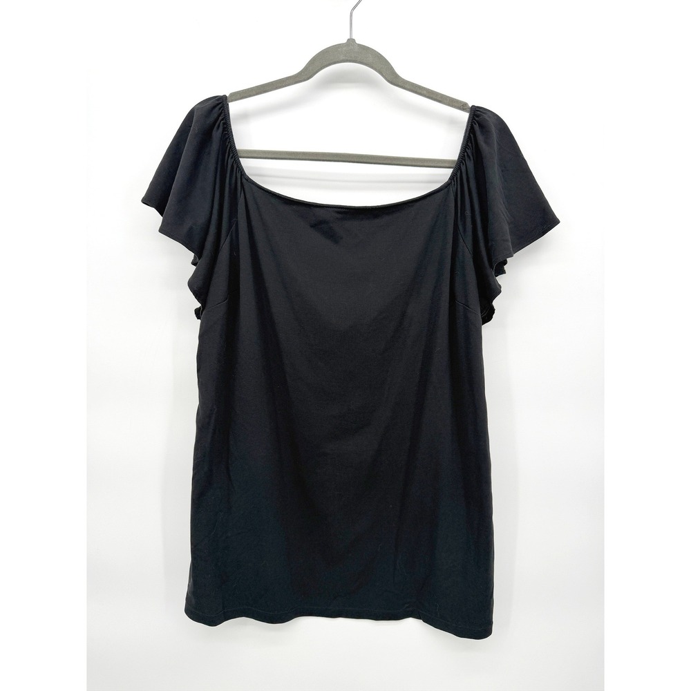 Lauren‎ Ralph Lauren Top Flutter Sleeve Square Neck Stretch Neutral Casual 2X
